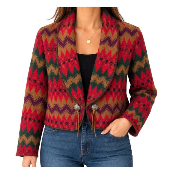 Circle T by Marilyn Lenox Jackets & Blazers - Circle T Womens Sz Medium 100% Wool Aztec Western Jacket Coat Shirt Top Artsy